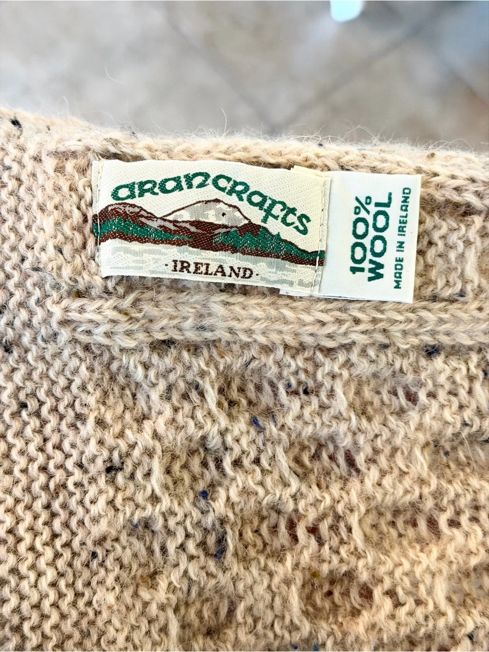 Vintage 90’s Aran Crafts 100% Wool Textured Scarf. Neutral | Ireland | Heritage
